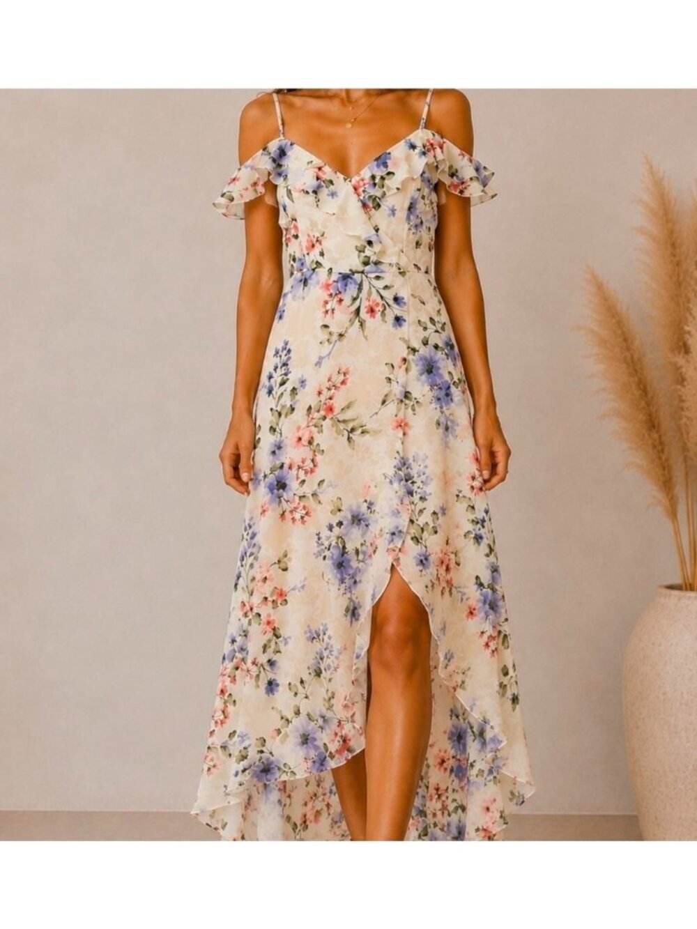 New! IZ Byer Size 1 Floral Maxi Dress With Shorts Sleeveless Slit